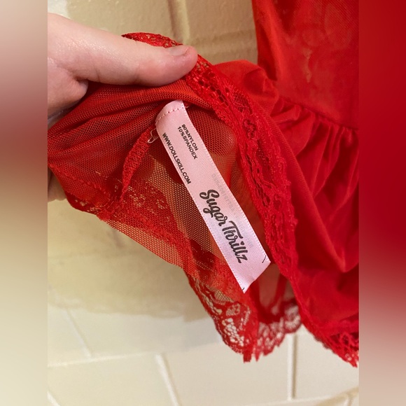 Dolls Kill Sugar Thrillz “Spoiled But Not Rotten” red goth lace lingerie teddy - Picture 8 of 13